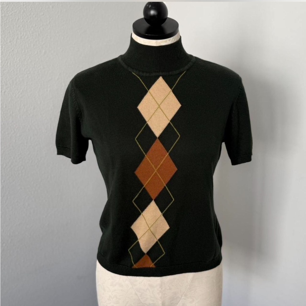 Y2K Petite Sophisticate Dark Green Short Sleeve Blouse - Size S
